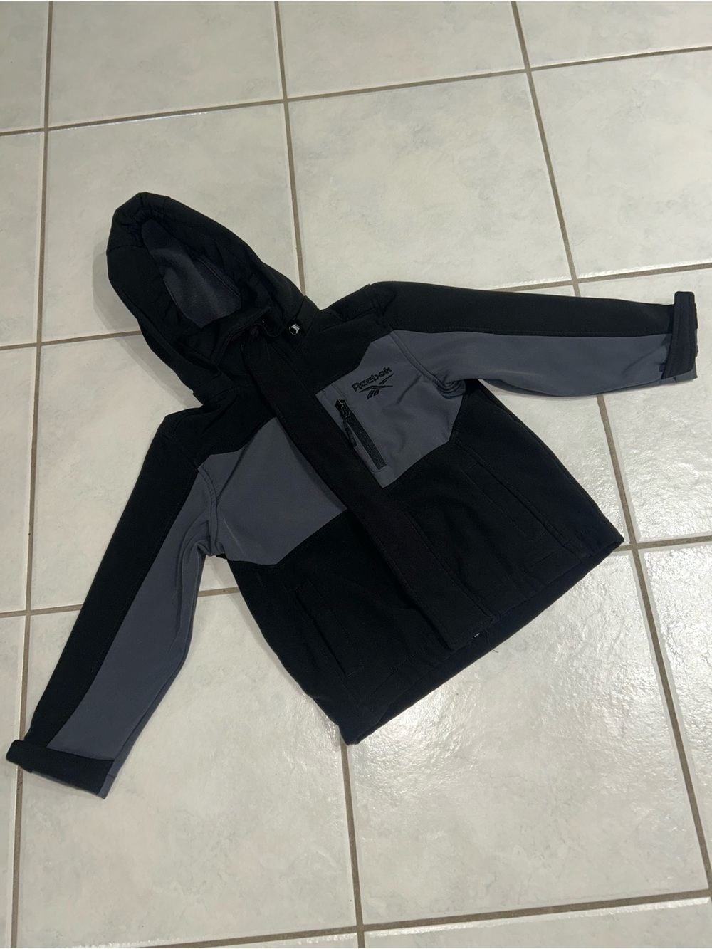 Kids Reebok Black and Gray Hooded Colorblock Jacket
